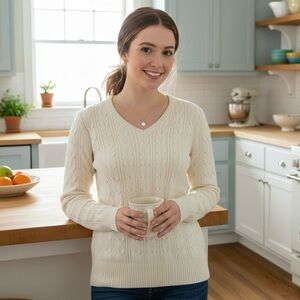 St. John's Bay V-Neck Sweater in Cream